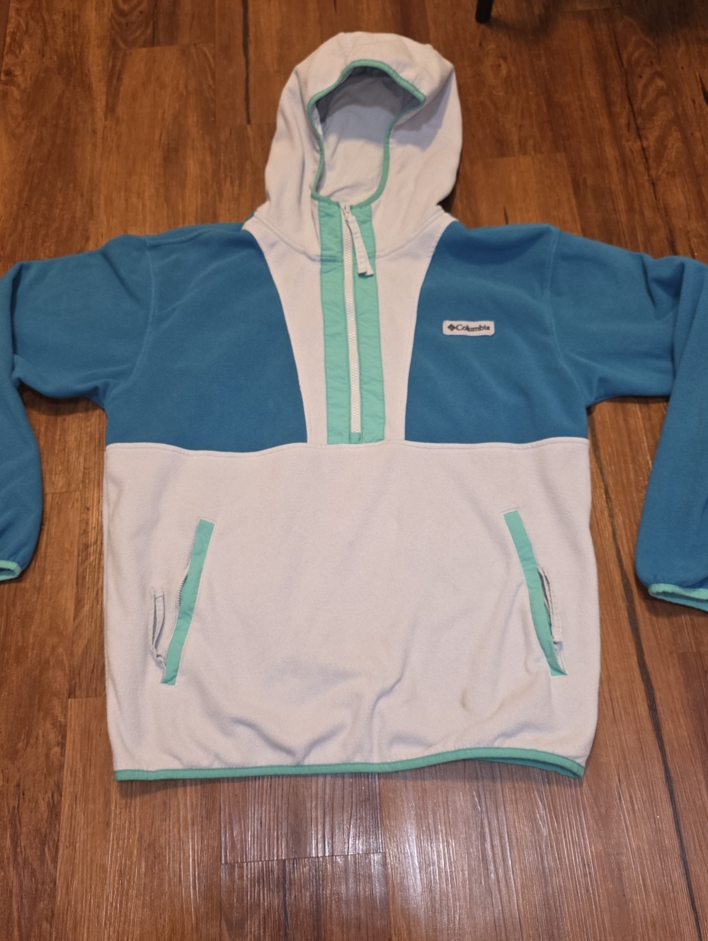 Blue White Green Columbia Fleece Half Zip Hoodie